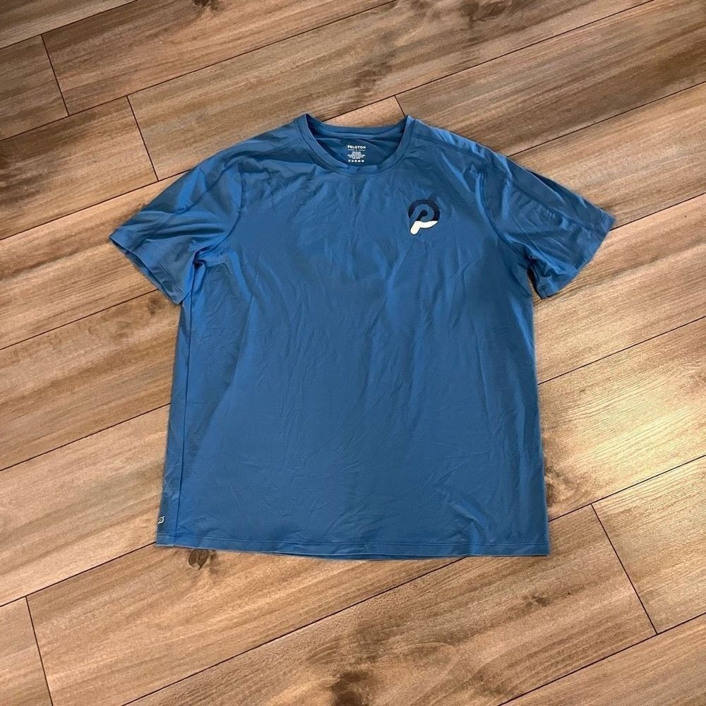 Peloton Mens Large Blue Performance Workout T-Shirt Short Sleeve Logo Bin K-54